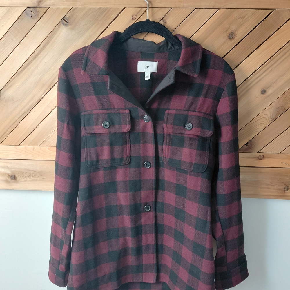 BP Black and Burgundy Plaid Utility Jacket